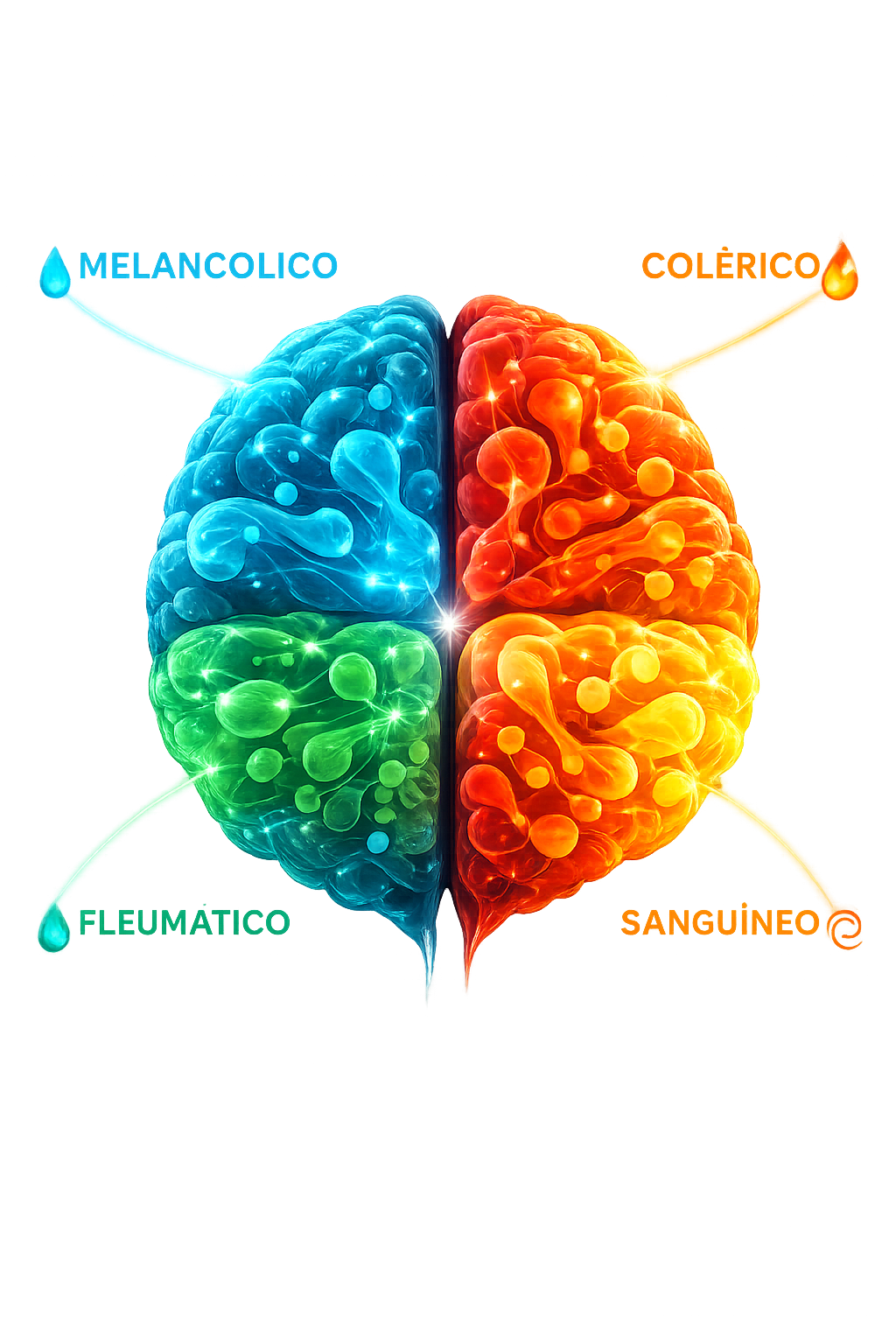 Ilustração do cérebro mostrando os 4 temperamentos